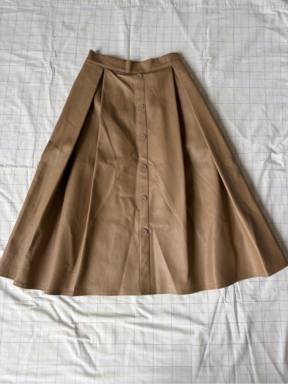 Oak+Fort A-Line Faux Leather Midi Skirt in Camel